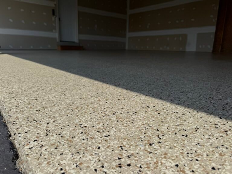 Polyaspartic flake floor coating installed in large workshop Lebanon PA by FlakePro Coatings